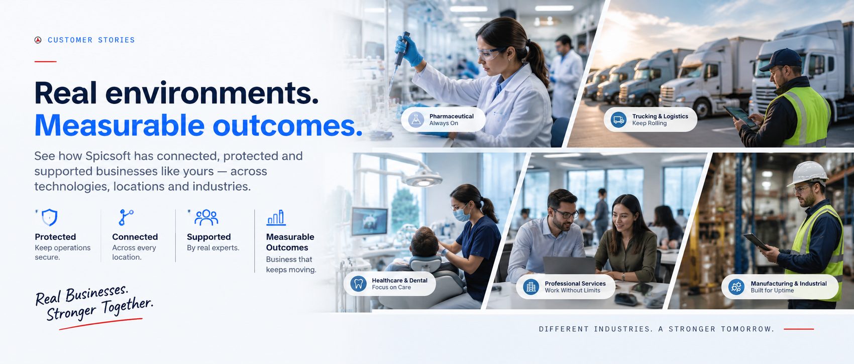 Spicsoft customers across pharmaceutical, trucking, dental, professional services and manufacturing