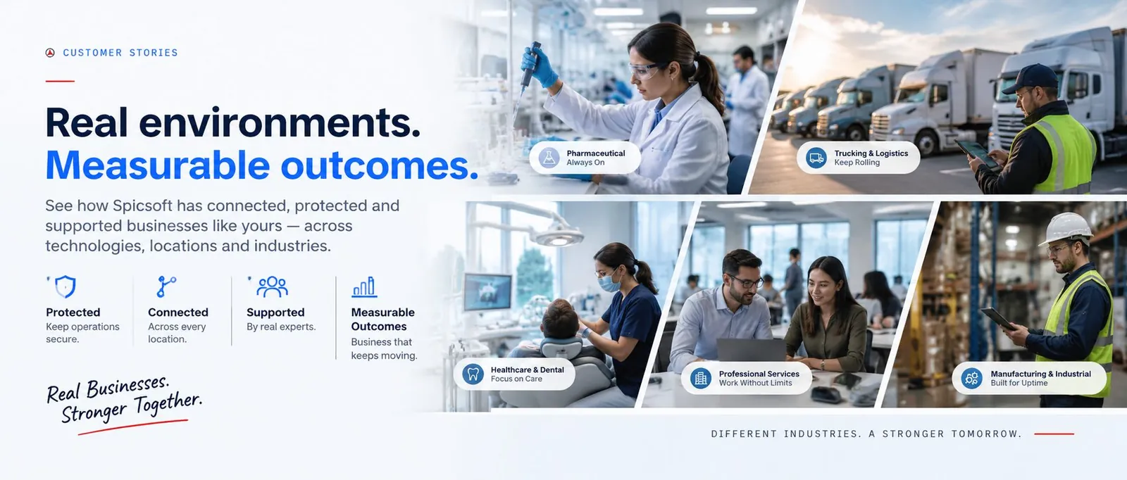 Spicsoft customers across pharmaceutical, trucking, dental, professional services and manufacturing